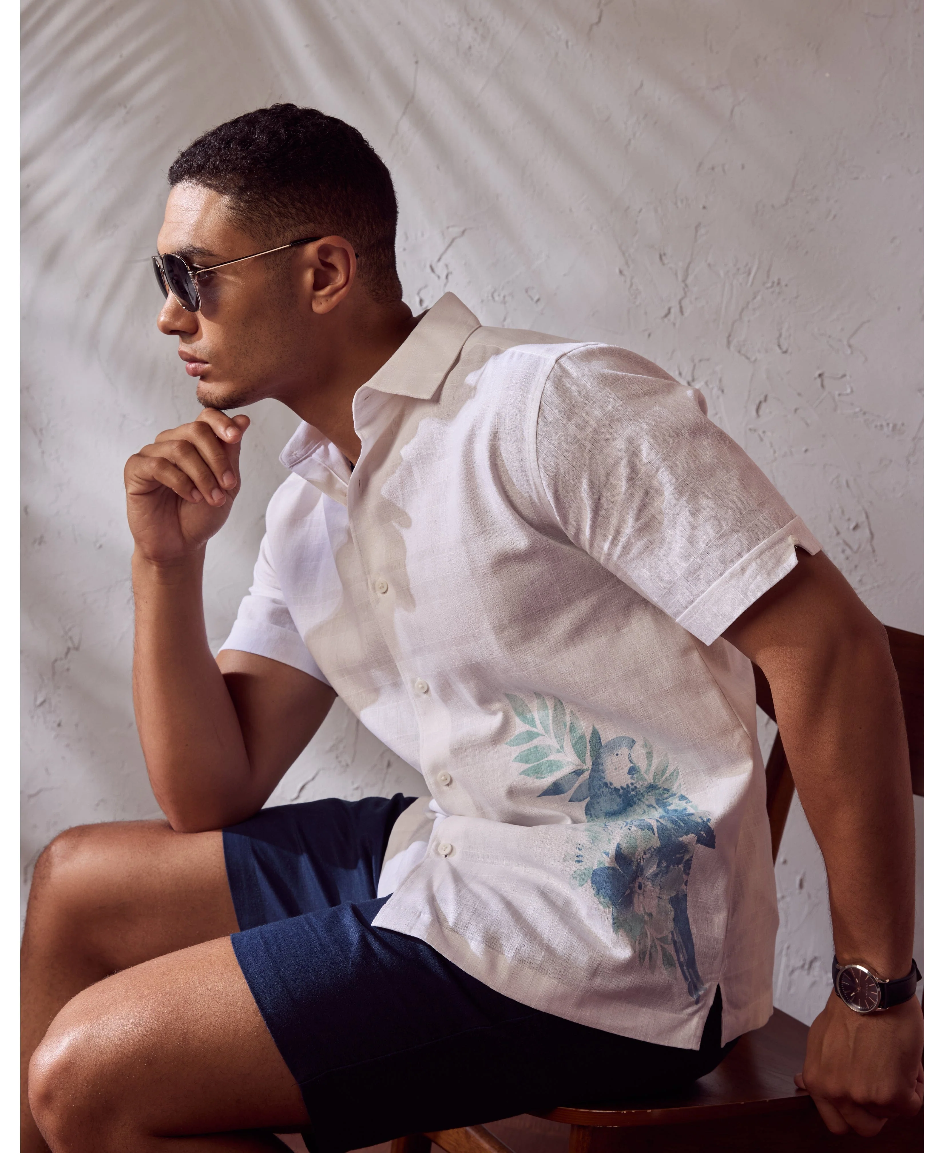 Linen Blend Tropical Print Shirt - Image 2