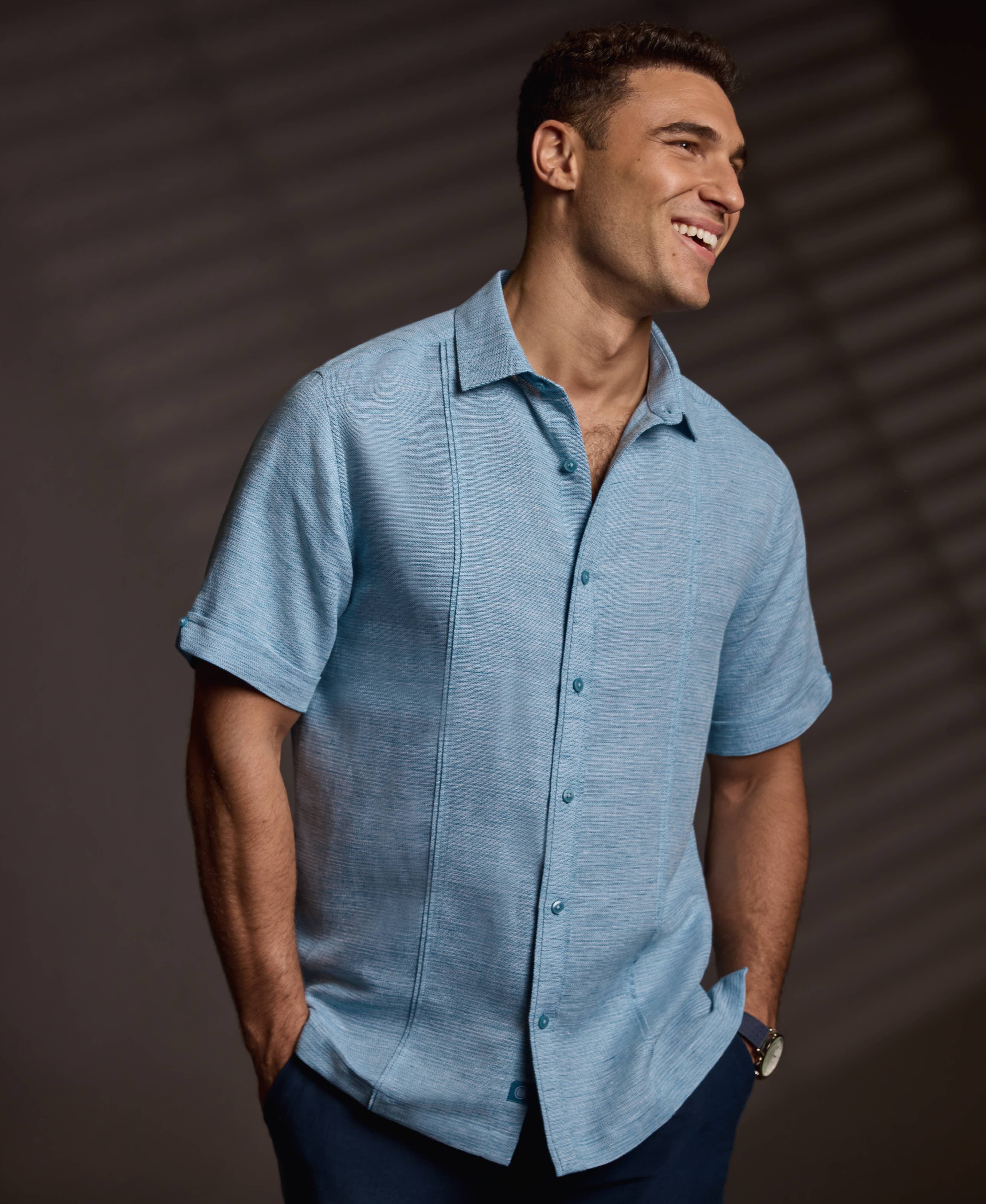 Linen Blend Tuck Panel Dobby Shirt - Image 2